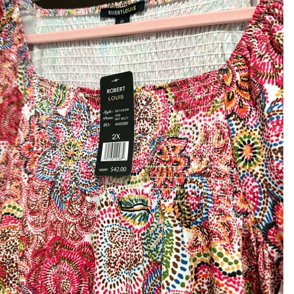 New Robert Louis Boho Blouse Womens Plus Sz 2X Multi Floral Bell Sleeve Top - Picture 5 of 10